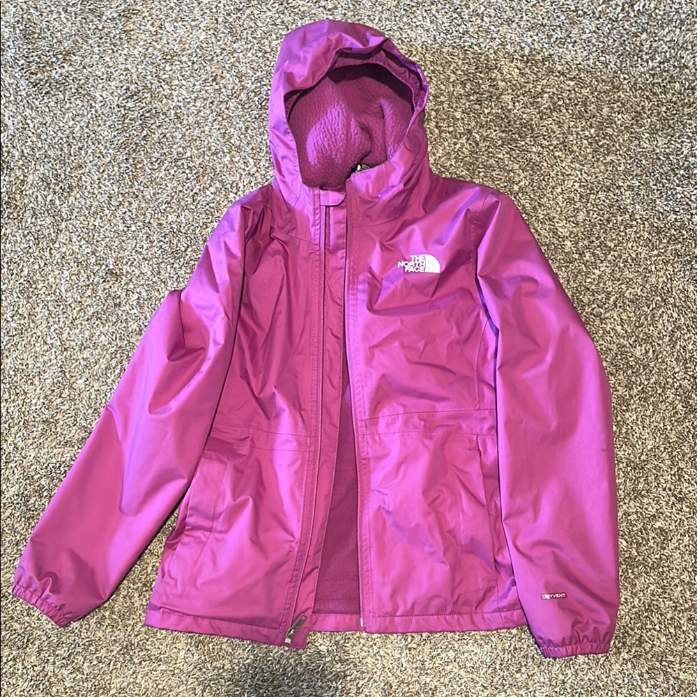 The North Face Purple Raincoat with Hood and Water-Resistant Material